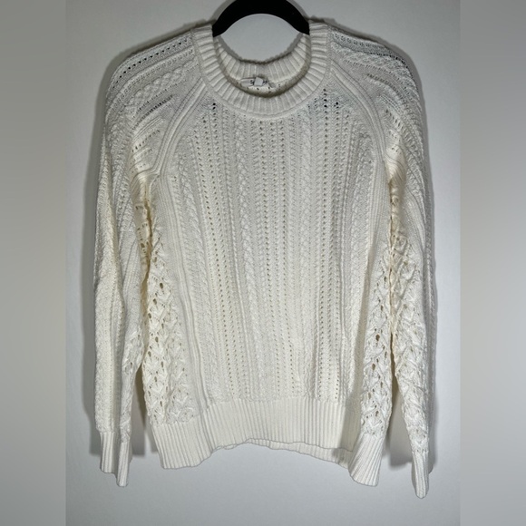 Splendid white crewneck cotton fisherman open-knit sweater sz XL NWOT beachy - Picture 1 of 8
